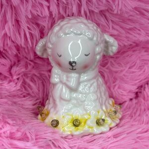 Ceramic Lamb Figurine with Yellow LED light Accents